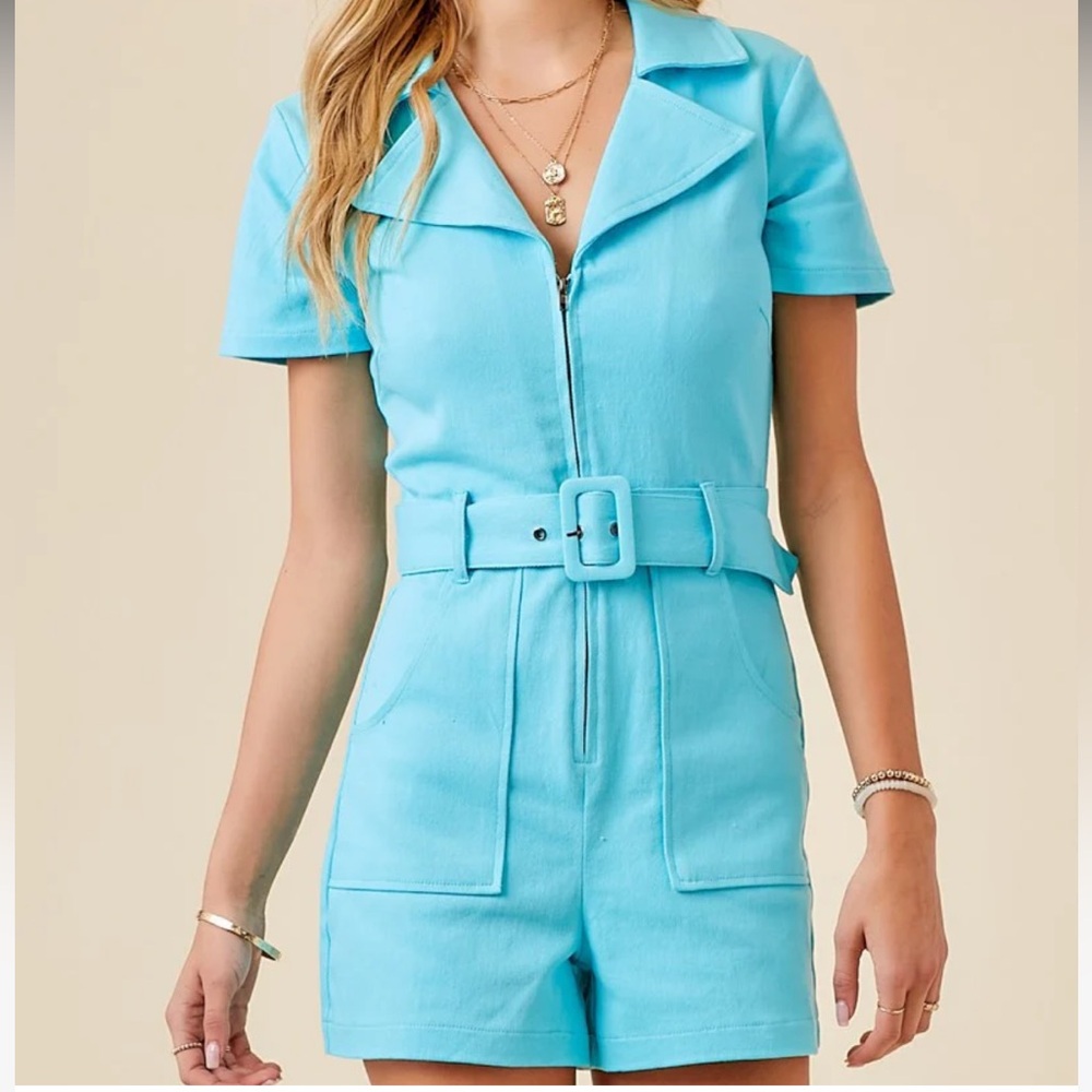 Hausen Stacy Belter Romper Baby Blue. Super cute, never worn, tag still on!